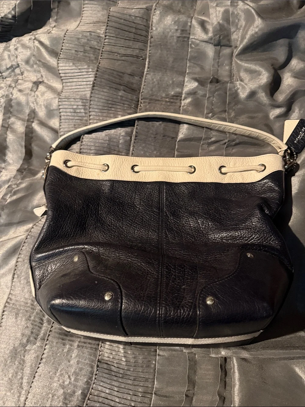 Coach Navy and Off White Drawstring Shoulder Bag